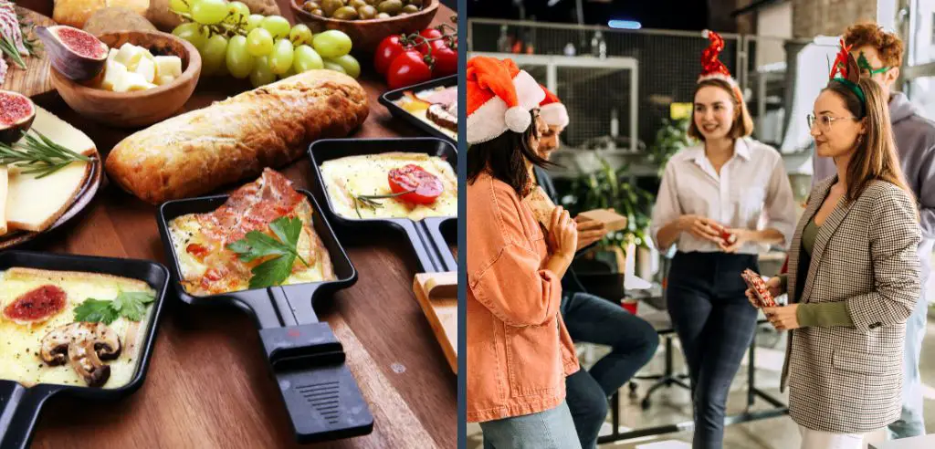 wichteln spielen essen trinken zur weihnachtsfeier im büro